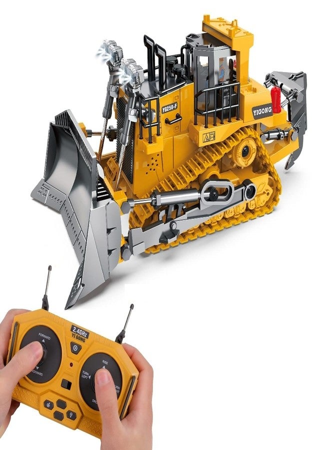 RABRA 9-Channel Metal RC Bulldozer - Realistic Remote Control Kids Construction Play Toys with Lights and Sound, Track Type Tractor Toys for 3+ Boys, Perfect 2025 Kids Birthday Gift for Ages 3-12+ - Image 1
